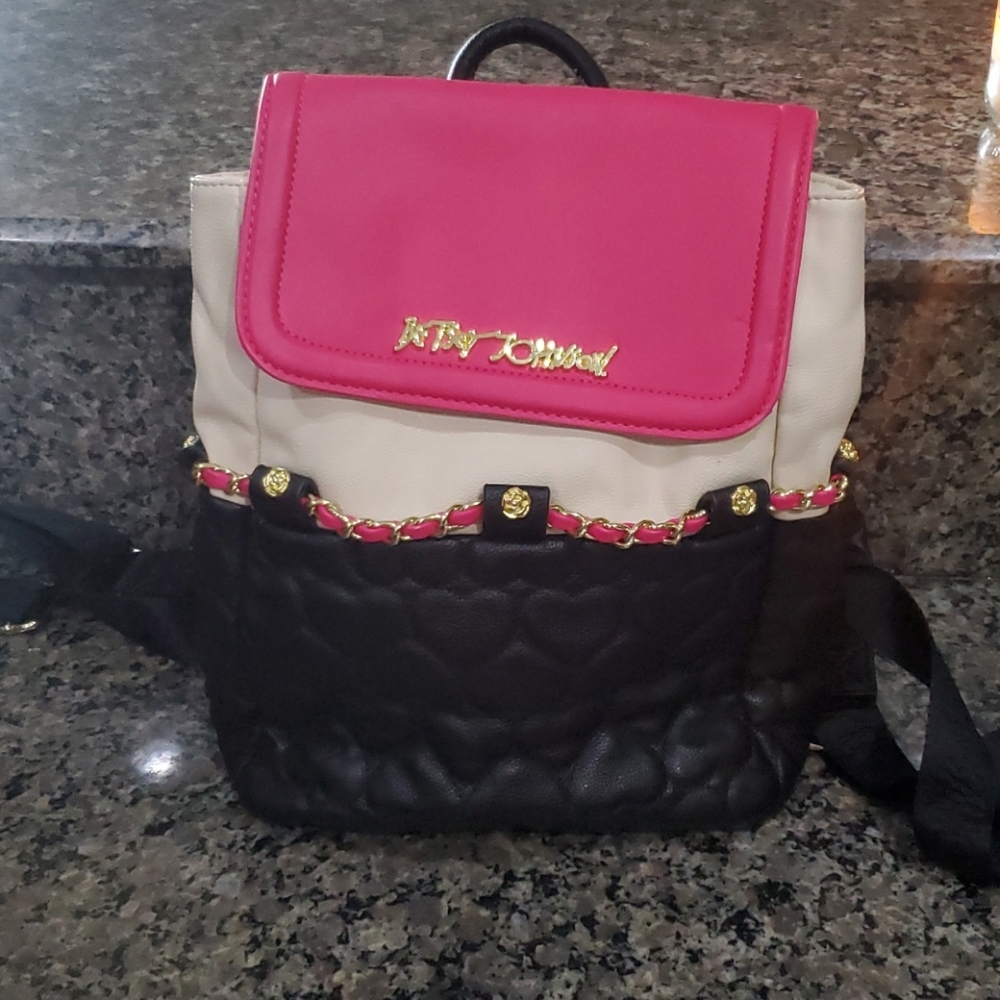 Betsey Johnson Backpack black/pink/tan medium size